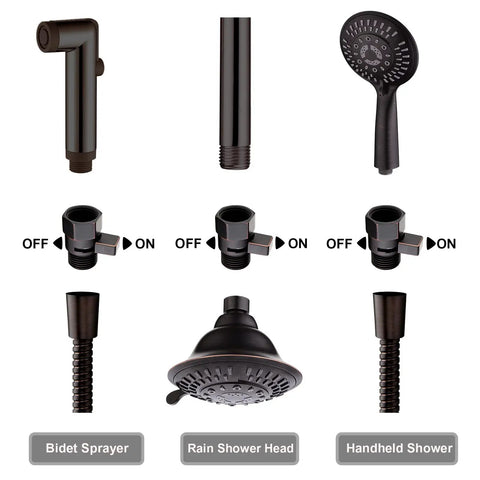 Go-To Shower Flow Control Valve With Brass Body And Lever Handle Water Regulator Set in Oil-Rubbed Bronze with Attachments