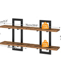 Heavy Duty Floating Wall Shelves 15 Inch 2 Tier Set 2 Rustic Brown Black dimensions and load capacity illustration