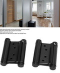 Two Way Self Closing Double Action Spring Hinge Black Stainless Steel With Screws for Café Saloon Doors, shown in a room setting.