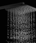 UMJIGF Black Shower System with Hot and Cold Water Contemporary Shower Faucet Set Multifunction Single Handle Shower Combo Set with Square Shower Head, Handheld Shower,Stainless,Abs Shower Head - close-up of square shower head with water flow.