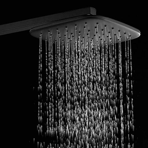 UMJIGF Black Shower System with Hot and Cold Water Contemporary Shower Faucet Set Multifunction Single Handle Shower Combo Set with Square Shower Head, Handheld Shower,Stainless,Abs Shower Head - close-up of square shower head with water flow.