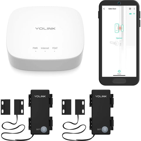 LoRa Smart Outdoor Contact Sensor And Hub Starter Kit with smartphone app, hub, and two door gate sensors