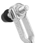 Close-up of Beefy Heavy Duty Toggle Clamp with galvanized iron construction, showcasing horizontal handle mechanism and ergonomic grip.