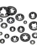 Internal Tooth Lock Washers And Push-On Locking Washers Kit With Speed Clips And Star Fasteners, assorted sizes, hardened steel