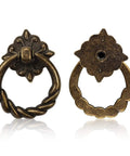 Front and back view of 6 Pieces Vintage Bronze Drop Ring Knobs And Pulls For Dresser Drawers Cabinets, Antique Single Hole Decorative Hardware