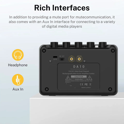 Back view of Portable 5W Mini Guitar Amp For Practice Jam Ready Compact Electric Guitar Amplifier With Built In Battery DA 10
