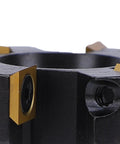 Close-up of Top Tier 2 Inch Slab Flattening Router Bit Featuring Six Durable Carbide Inserts With A 1/2 Inch Shank, detailed view.