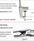 Two clamp designs for Heavy Duty Flexible Gooseneck Work Light With Dual Clamp Options For Home Or Office Spot Lighting On CNC Machines Lathes And Industrial Scenes Featuring Iron Grip Lamp Fixture.