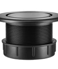 Close-up of black weatherproof umbrella hole ring plug cap set for outdoor patio tables with thick parasol hole cover insert.