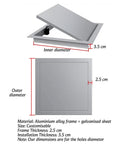 Tough As Nails Drywall Access Panel And Ceiling Inspection Hatch Made From Solid Aluminum And Galvanized Steel With Rust Proof Finish And No Sweat Setup For Quick Home Maintenance In Light Gray, showing dimensions.