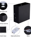 Diagram of 2 Pack LED Wall Sconce 10W Hardwired Modern Black Up Down Wall Lamps For Living Room with parts labeled