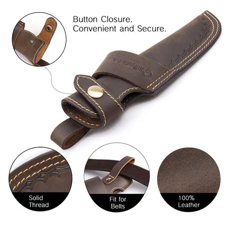 Horizontal Knife Sheath For 5 Inch Blade, Lightweight 0.15lb Belt Holster With Compact Draw, Dark Brown, button closure detail