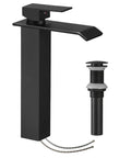 Matte Black Bathroom Vessel Sink Faucet Tall Deck Mount With Pop Up Drain Single Handle Single Hole Vanity Lavatory Faucet Brass Construction Includes Supply Lines And Hose