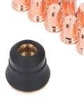 Jiawu Plasma Cutter Consumables Kit Durable Brass Parts For Fast Easy Repairs Boosting Cutting Quality And Safety For Pros And DIYers Saving Shop Time With Super Reliable Upgrades, featuring a black and brass protective nozzle.