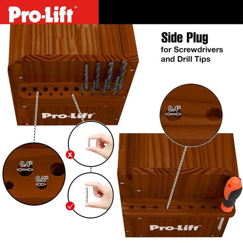 Cordless Drill Organizer Rack Wall Mounted Power Tool Storage Five Hanging Slots Wooden M003W2 with side plug features
