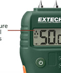 Front view of Pinless Moisture Meter For Wood And Building Materials For DIYers With Visual Moisture Icons And Audible Alerts.