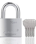 70mm Heavy Duty Beefy Padlock With Waterproof Seal For Indoor Outdoor Use, High Security Keyed Lock Includes Four Keys