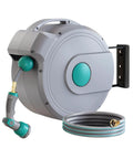 Retractable Garden Hose Reel With Lock At Any Length, 100 Ft Hybrid Hose, 180 Degree Swivel, Wall Mount and 10 Pattern Nozzle