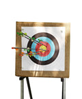 20 Inch Straw Archery Target For Backyard Practice Durable High Density Straw Target For Recurve Traditional And Longbow Easy Arrow Removal And Portable Great For Beginners And Pro Shooters Alike with arrows embedded