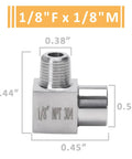 Heavy Duty Stainless Steel 304 90 Degree Street Elbow Fitting 1/8 Inch NPT Male to Female dimensions side view