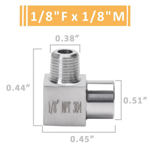 Heavy Duty Stainless Steel 304 90 Degree Street Elbow Fitting 1/8 Inch NPT Male to Female dimensions side view