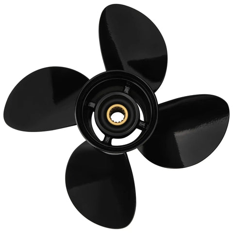 4 Blade Aluminum Outboard Propeller 14 Inch By 17 Inch With 15 Spline Fits 50 HP To 140 HP DF Series Motors Right Hand Rotation