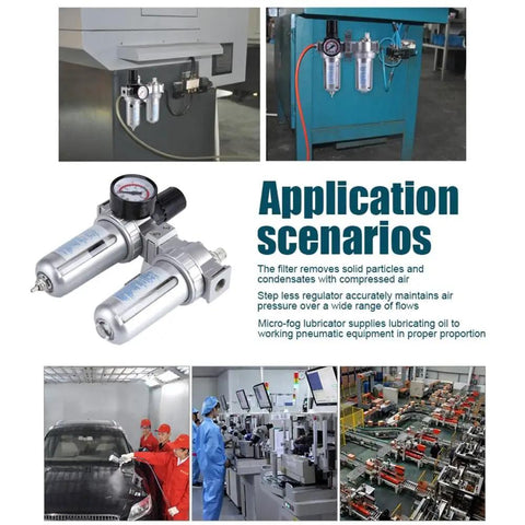 All In One Dual Unit Pneumatic Air Treatment System With Regulator, Filter, And Lubricator in various applications