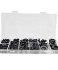 170-Pcs Rubber Grommets Kit With Divided Organizer in open case, showing flexible heatproof wear resistant eyelet rings