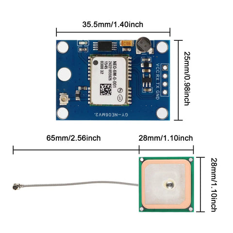 Dimensions of Dual 3.3V 5V GPS Module Kit With Ceramic Antenna for Flight Control and Microcontrollers High Sensitivity NEO6M Receiver