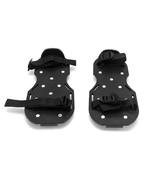 Front view of black Epoxy Floor Spiked Shoes With 1 Inch Spikes, 4 Pairs For Coating, Overlay And Resin Application, adjustable straps visible.