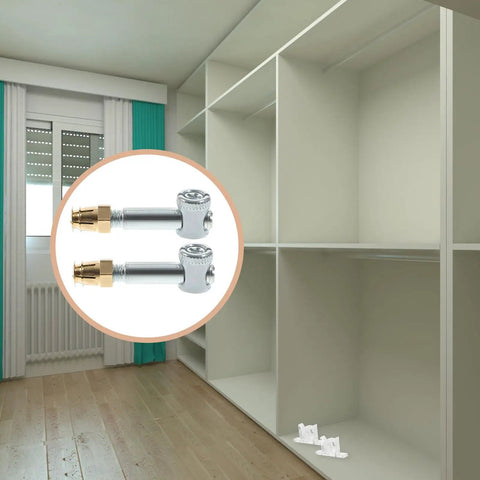 Must Have Furniture Assembly Screw Kit 35mm Invisible Connecting Nuts 4pcs For Cabinets And Furniture Repair And Installation Hardware Set Easy To Install For DIY Cabinet And Furniture Projects against empty white shelving.