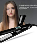 Infrared Ultrasonic Hair Straightener With Ceramic Flat Iron Technology for Frizzy Damaged Hair Heatless Therapy, dual voltage LCD display