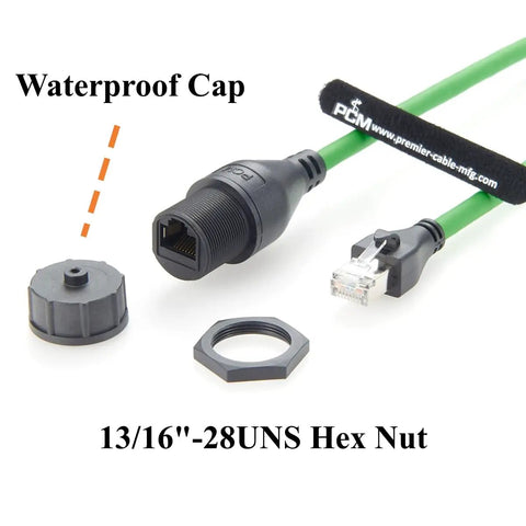 Profinet RJ45 Extension Cable 10Gbps Cat6A Shielded Gear To Female Flush Panel Mount IP67 Waterproof with cap and hex nut
