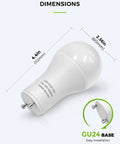 GU24 Base LED Light Bulb 1200 Lumen 12W Hella Bright 75W To 100W Equivalent Daylight 5000K A19 with dimensions