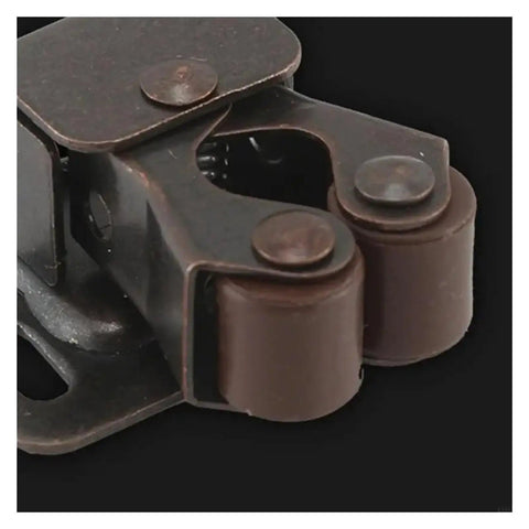 Close-up of Sturddy Double Ball Roller Catches For Kitchen Cabinets 10 Pack Self Locking Spring Hinge Latches in brown.
