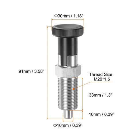 Heavy Duty Push Fit Ball Nose Spring Plunger With Dead Nuts Tight Self Locking Grip And Premium Stainless Steel, M20X1.5, 3.58in length.