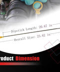 Engine Oil Level Dipstick Replacement For Ford 2.0L EcoBoost 2013-2020 with dimensions shown, yellow handle and stainless steel rod