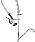 Commercial Pre Rinse Kitchen Sink Faucet With Pull Down Sprayer Wall Mounted 8 Inch Center Heavy Duty Brass And Stainless Steel Hose