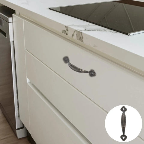 Rustic Zinc Alloy Cabinet Handles Set 10 Pieces For Kitchen Cabinets, Wardrobes And Drawers, farmhouse style on white drawer