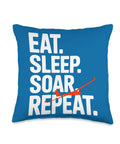 Eat Sleep Soar Repeat text on blue Glider Pilot Throw Pillow For Soaring Enthusiasts Cozy Cushion For Sailplane Fans Awesome Gift