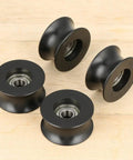 Heavy Duty Pulley Wheel Set 4Pcs 0840UU 8x40x20.7mm U Groove Ball Bearing Roller For Doors, Sliding Tracks, Closets, And Mechanical Control Gear Smooth Glide, Durable Metal And Plastic Build; four black pulleys