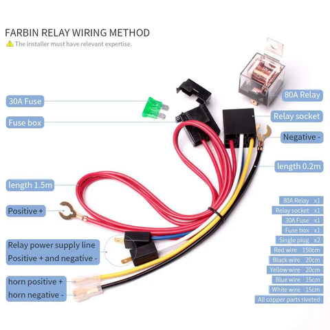 Air Horn Relay Wiring Harness Kit 12V 80A For Cars Trucks And Motorcycles 4 Pin Relay showing wiring method and components