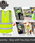 Look Sharp Hi Vis Safety Vest With Wraparound 360 Reflective Strips For Construction Crews Road Work Cycling And After Dark Jogging Activities Reliably - front view and 360 coverage.