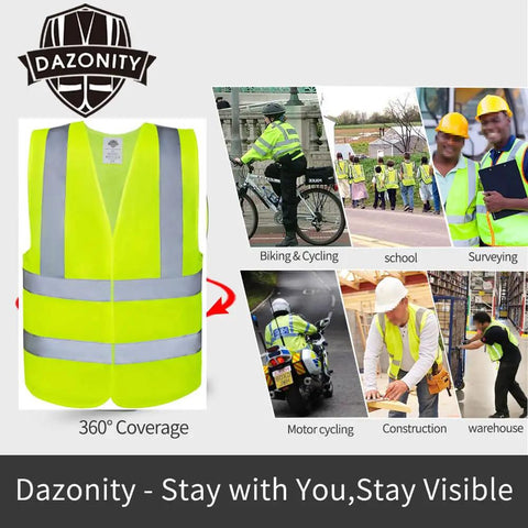 Look Sharp Hi Vis Safety Vest With Wraparound 360 Reflective Strips For Construction Crews Road Work Cycling And After Dark Jogging Activities Reliably - front view and 360 coverage.
