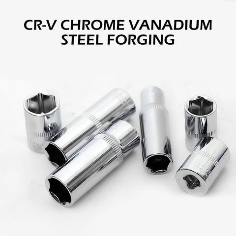 Chrome vanadium sockets from 53 Piece Metric Motorcycle Tool Kit With One Quarter Inch Mini Ratchet Set Includes Popular Sockets Hex Keys
