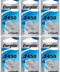 Top Shelf 3V CR2450 Lithium Coin Cell Batteries Built Solid Heavy Duty Button Packs For Car Fobs And Smart Gadgets Extreme Weather Ready Six Pack in clear packaging.