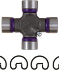 Greaseable U Joint Kit 1310 1330 OSR Series Driveshafts 25-134X with snap rings and bearing caps in grey and purple