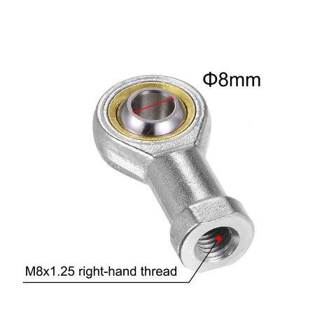4 Pack 8mm Rod End Bearings M8x1.25 Right Hand Female Thread Self Lubricating Joint for Linkages, Heavy Duty Metric Spherical Bearings with 14 Degree Misalignment, 12.9 kN Static and 11.6 kN Dynamic Load Capacity, 8mm rod end bearing
