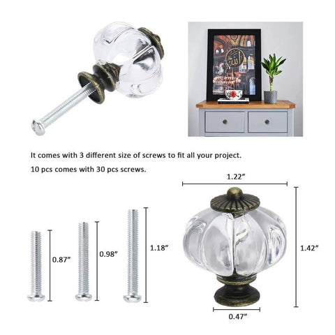 Clear Acrylic Pumpkin Cabinet Knobs Set Of 10 Dope Vintage Decorative Drawer Pull Handles with various screw sizes
