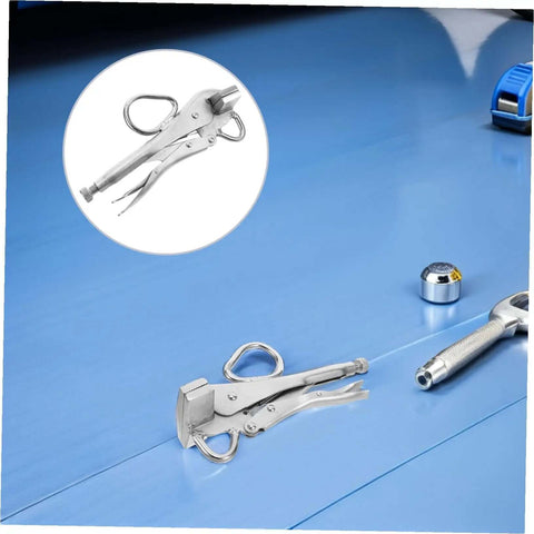 Adjustable Steel Vice Grip Plier for Automotive Sheet Metal Repair shown on blue panel, showcasing heavy duty locking clamp mechanism